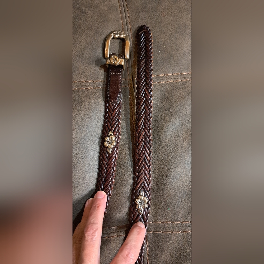 Ladies Brighton Braided Leather Floral-Accent Women's Belt - Dark Brown - Picture 2 of 8